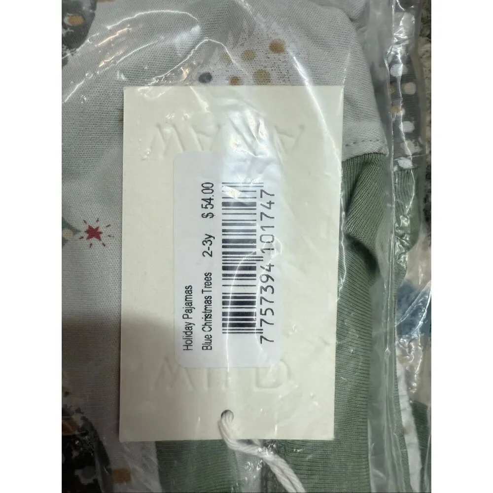 NWT WILD WAWA Holiday Pajamas, Blue Christmas Trees, Pima Cotton 2/3